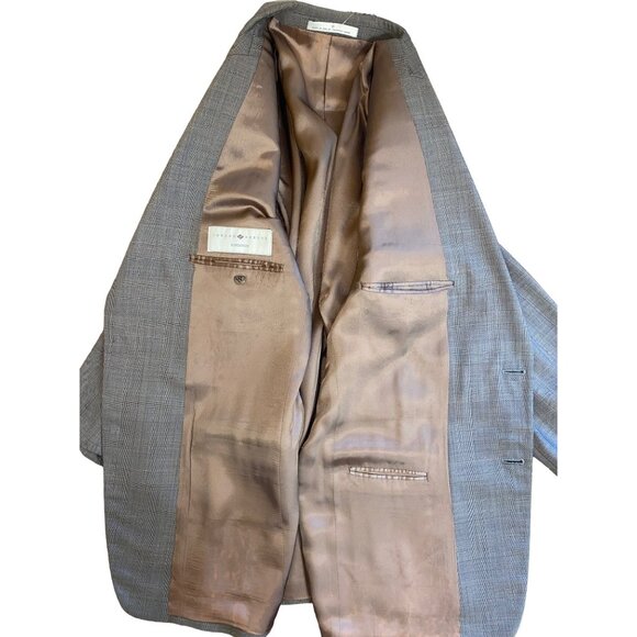 Joseph Abboud Mens Brown Plaid Blazer Size 32 X 21 Wool Blend 2-Button Jacket Ma - Picture 3 of 9